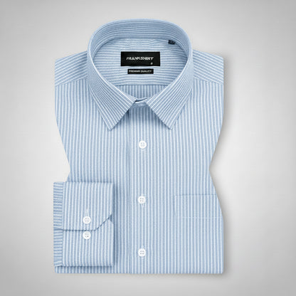 Silver Small Strip Down Button Oxford Cotton Shirt