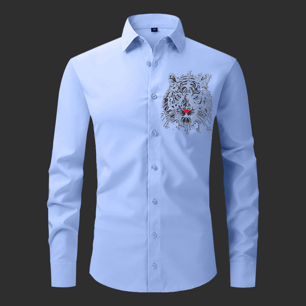 Light blue shirt with a tiger emblem on a black background