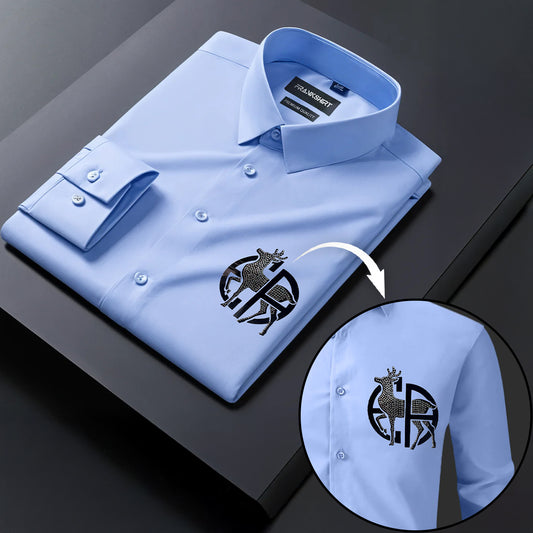 Deer Designer Premium Cotton Without Pocket Solid Shirt for Man (Sky Blue)