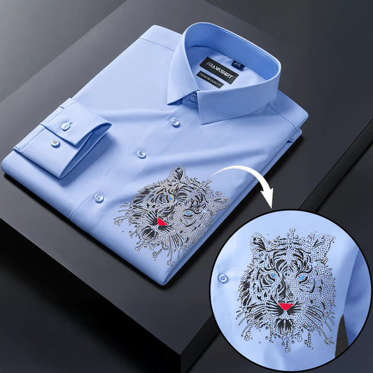 Tiger Designer Premium Cotton Without Pocket Solid Shirt for Man (Sky Blue)