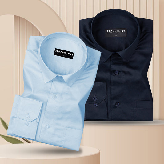 300GSM Premium Satin Shirt Combo for Men (Sky Blue & Deep Navy)