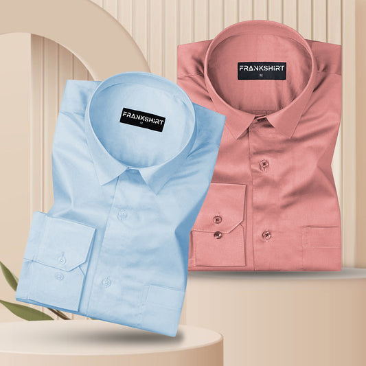 300GSM Premium Satin Shirt Combo for Men (Sky Blue & Peach)