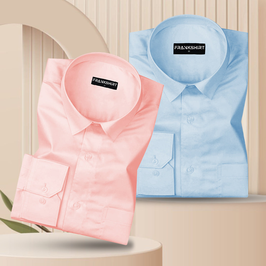 300GSM Premium Satin Shirt Combo for Men (Sky Blue & Pink)