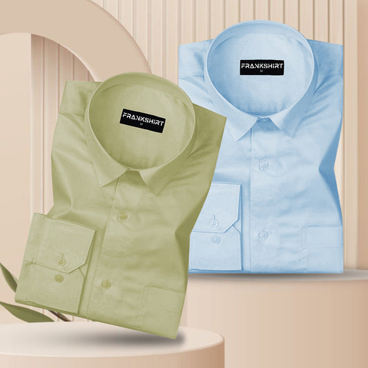 300GSM Premium Satin Shirt Combo for Men (Sky Blue & Pista)