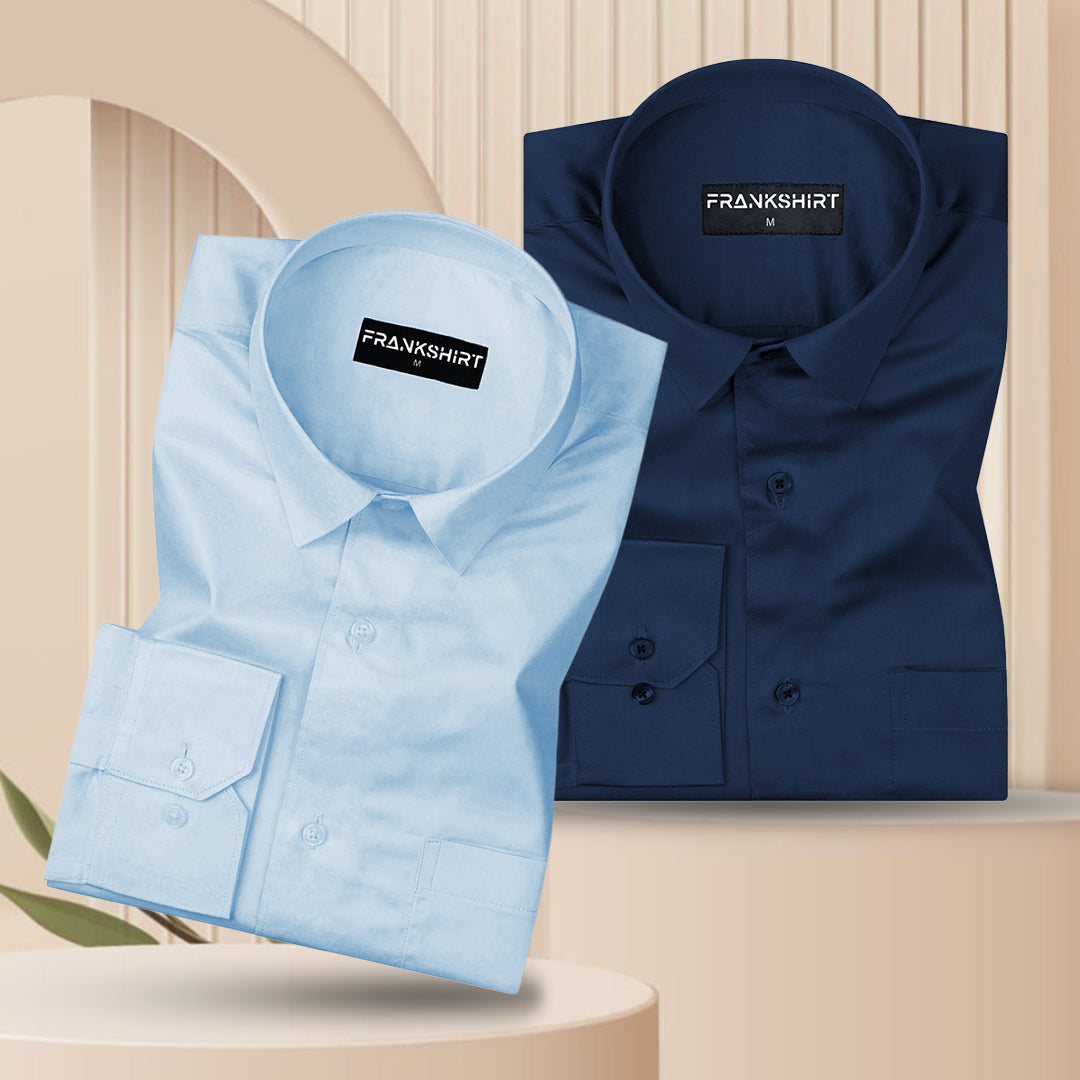 300GSM Premium Satin Shirt Combo for Men (Sky Blue & Royal Blue)