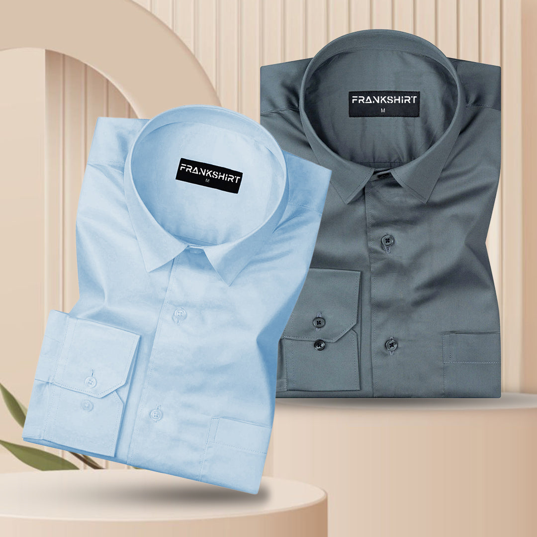 300GSM Premium Satin Shirt Combo for Men (Sky Blue & Teal)