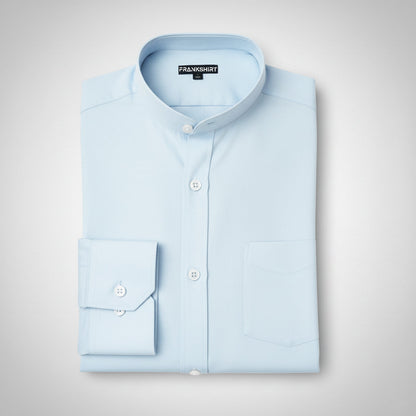 Premium Chinese Collar Light Blue Tailored Fit Cotton Casual Shirt for Man