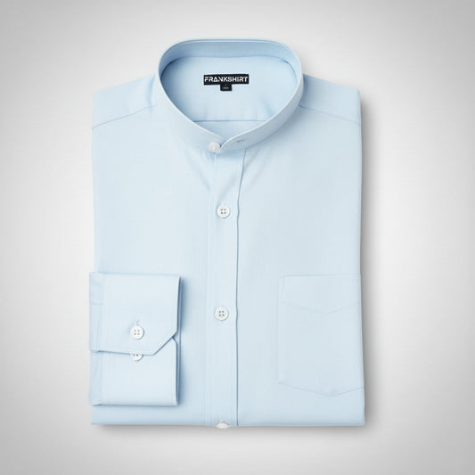 Premium Chinese Collar Light Blue Tailored Fit Cotton Casual Shirt for Man