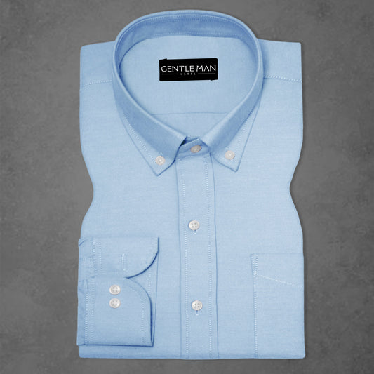 Pack of 2 Sky Blue & White Oxford Cotton Shirts Bundle For Men
