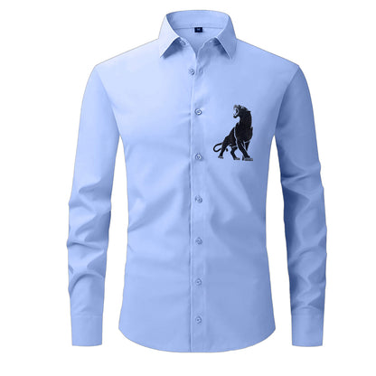 Light blue shirt with a black panther logo on a white background