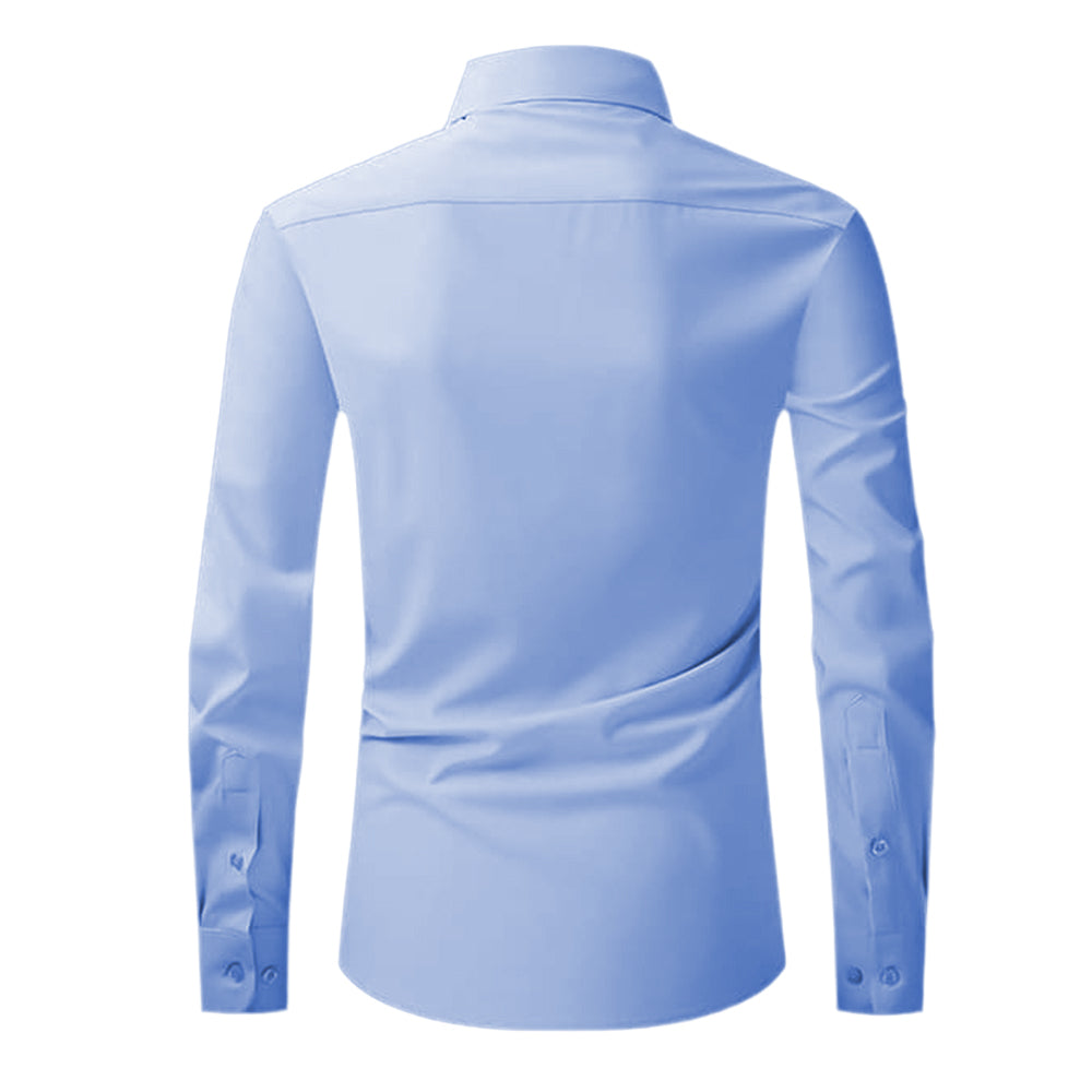 Light blue dress shirt back side on a white background