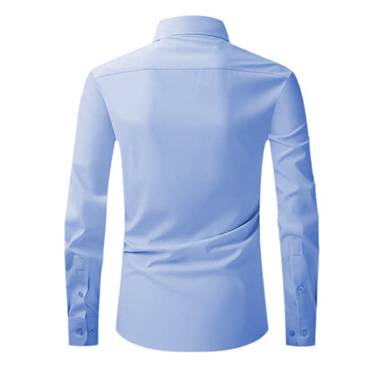 Light blue dress shirt back side on a white background