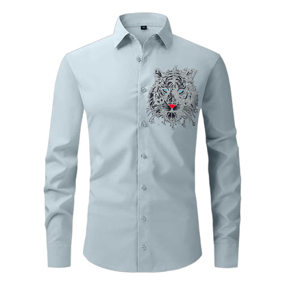 Light gray shirt with a tiger design on a white background