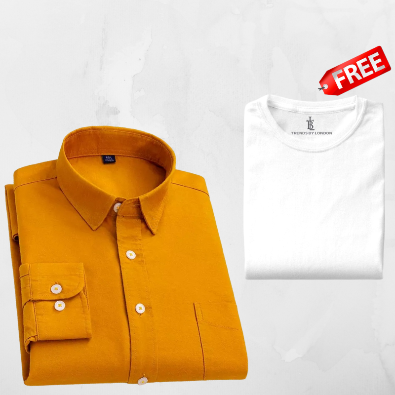 Buy Mustard Cotton Shirt Get Free T-Shirt