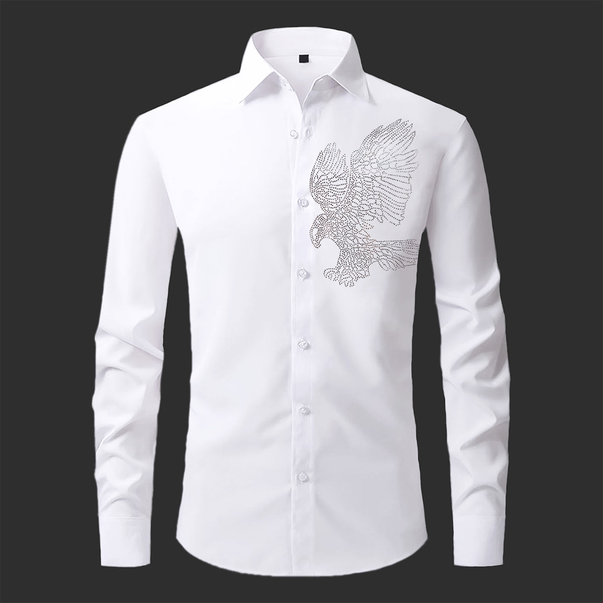 White shirt with an eagle design on a black background