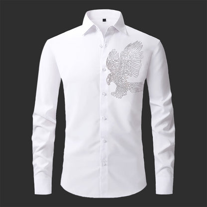 White shirt with an eagle design on a black background