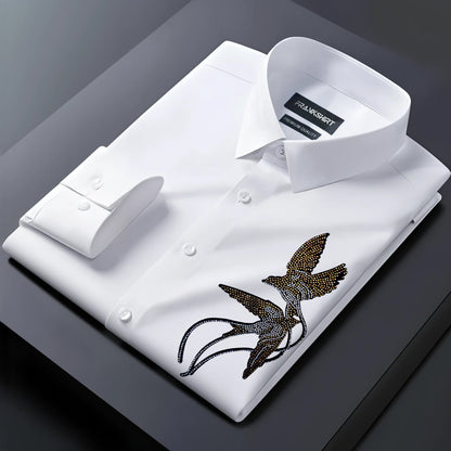Two Bird Designer Premium Cotton Without Pocket Solid Shirt for Man (White)