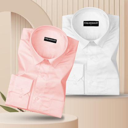 300GSM Premium Satin Shirt Combo for Men (White & Blush Pink)