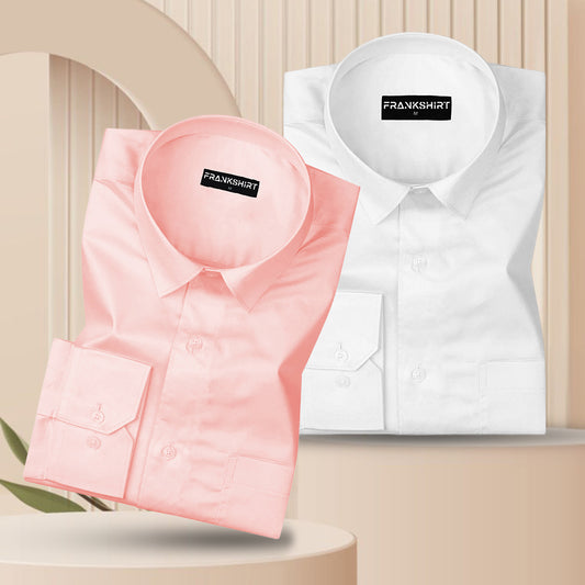 300GSM Premium Satin Shirt Combo for Men (White & Blush Pink)