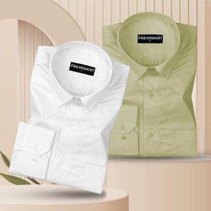 300GSM Premium Satin Shirt Combo for Men (White & Pista)