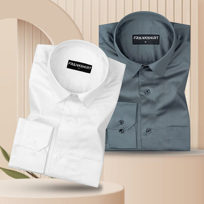 300GSM Premium Satin Shirt Combo for Men (White & Teal)