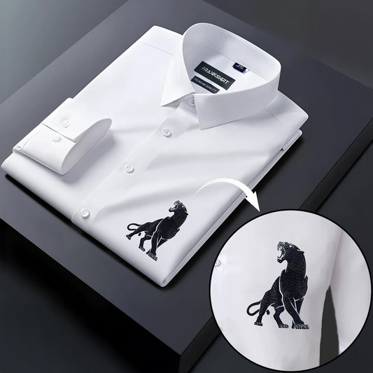 Leopard Designer Premium Cotton Without Pocket Solid Shirt for Man (White)