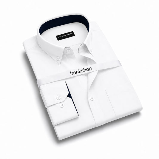 White Satin Contrast Collar Shirt for Men