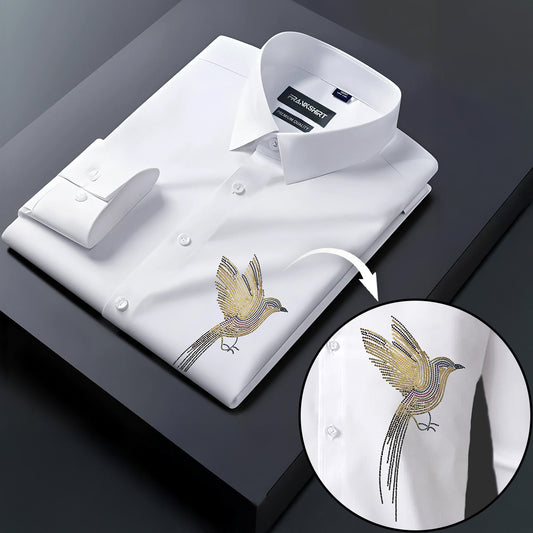 Bird Designer Premium Cotton Without Pocket Solid Shirt for Man (White)