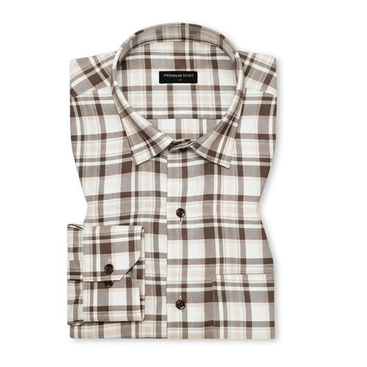 Cream & Brown Classic Check Cotton Blend Shirt for Men