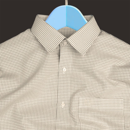 Beige Check Button Down Oxford Cotton Shirt (FS053)