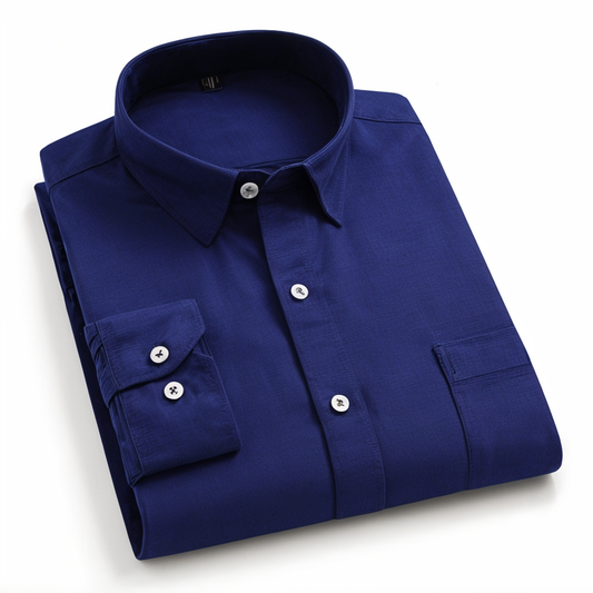 Plain Cotton Blend Solid Shirts (Navy Blue)