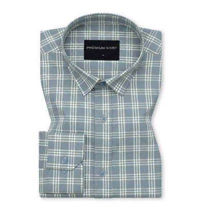 Frosted Teal Classic Check Paper Cotton Shirt For Men