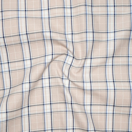 Beige & Blue Classic Check Oxford Shirt for Men