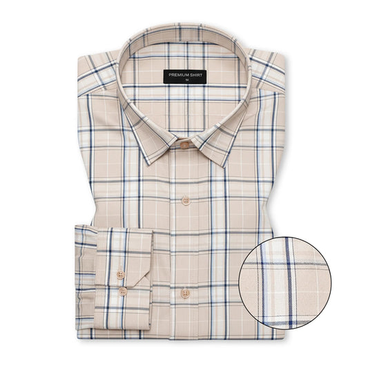 Beige & Blue Classic Check Oxford Shirt for Men