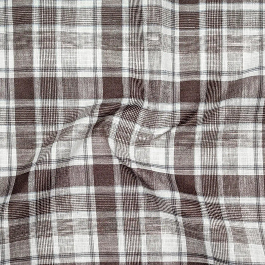 Brown Check Linen Shirt For Men