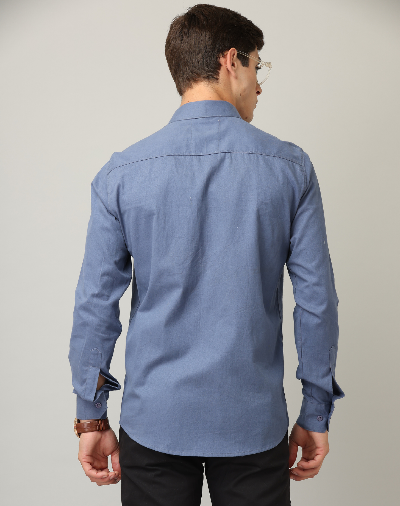 Frankshirt Blue Solid Tailored Fit Cotton Casual Shirt for Man