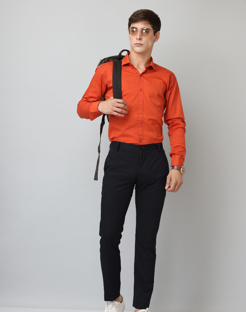 Frankshirt Orange Solid Tailored Fit Cotton Casual Shirt for Man