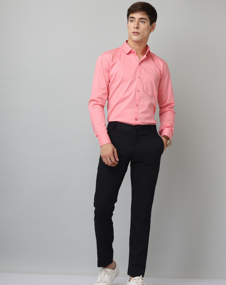 Frankshirt Pink Solid Tailored Fit Cotton Casual Shirt for Man