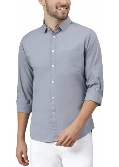 Classic Cotton Blend Solid Shirts (Silver Grey)