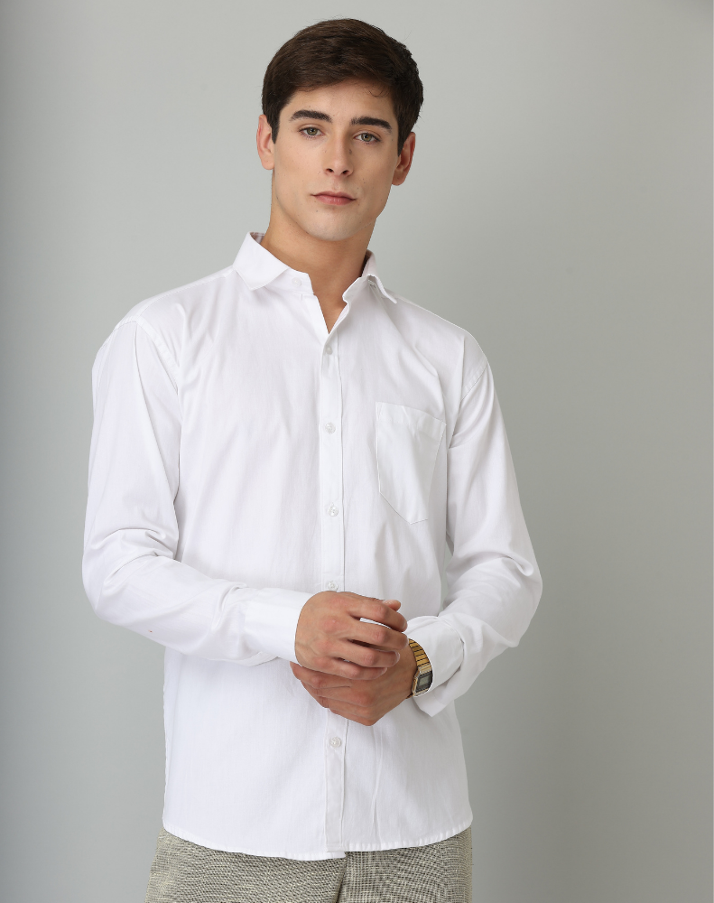 Frankshirt White Solid Tailored Fit Cotton Casual Shirt for Man