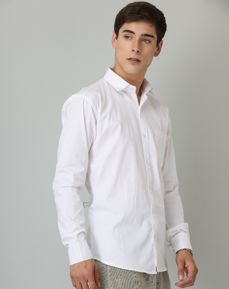 Frankshirt White Solid Tailored Fit Cotton Casual Shirt for Man