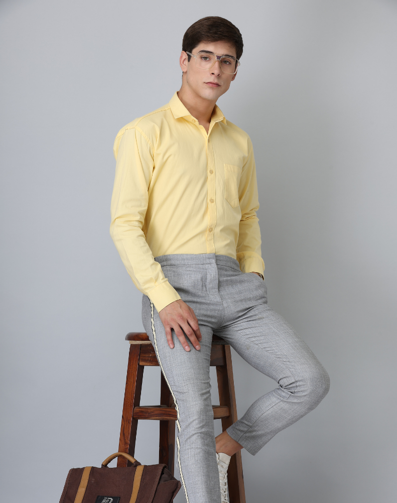 Frankshirt Yellow Solid Tailored Fit Cotton Casual Shirt for Man