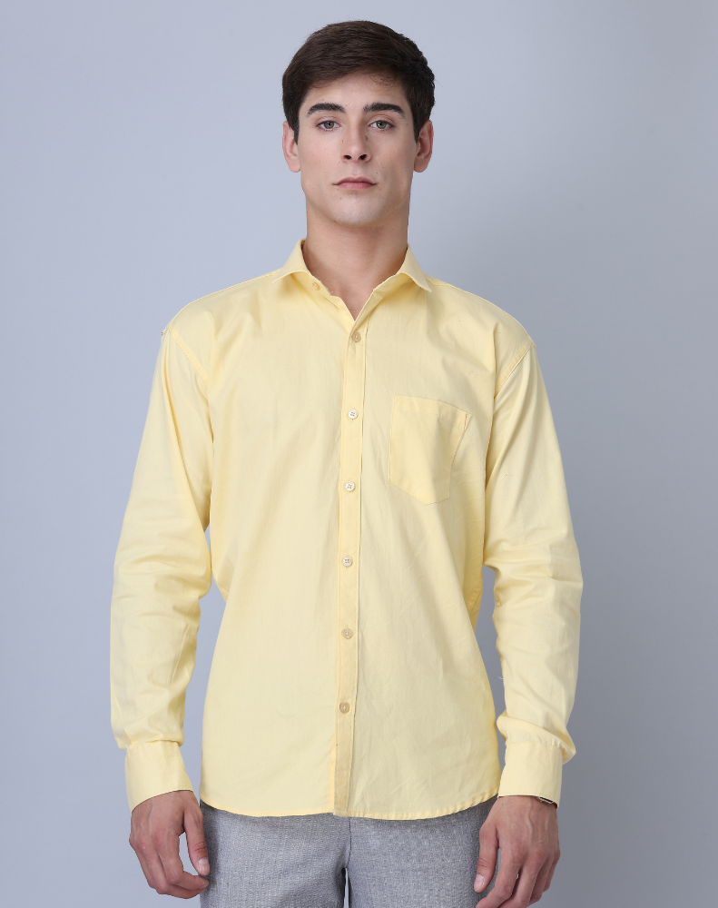 Frankshirt Yellow Solid Tailored Fit Cotton Casual Shirt for Man