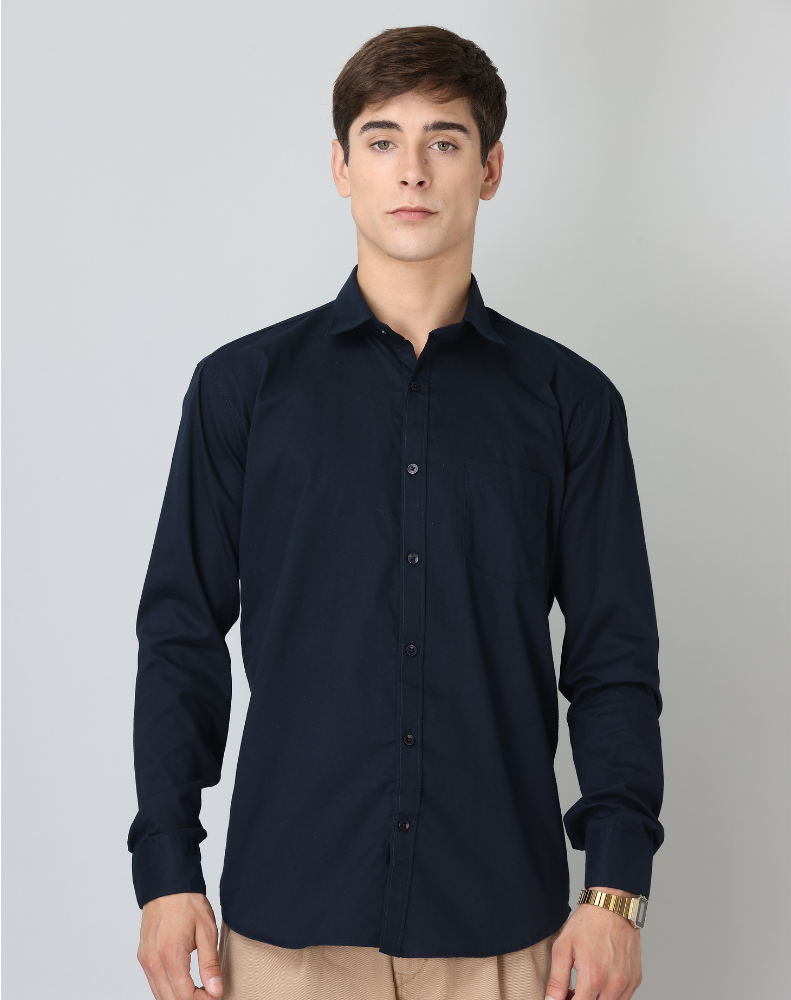 Frankshirt Navy Blue Solid Tailored Fit Cotton Casual Shirt for Man