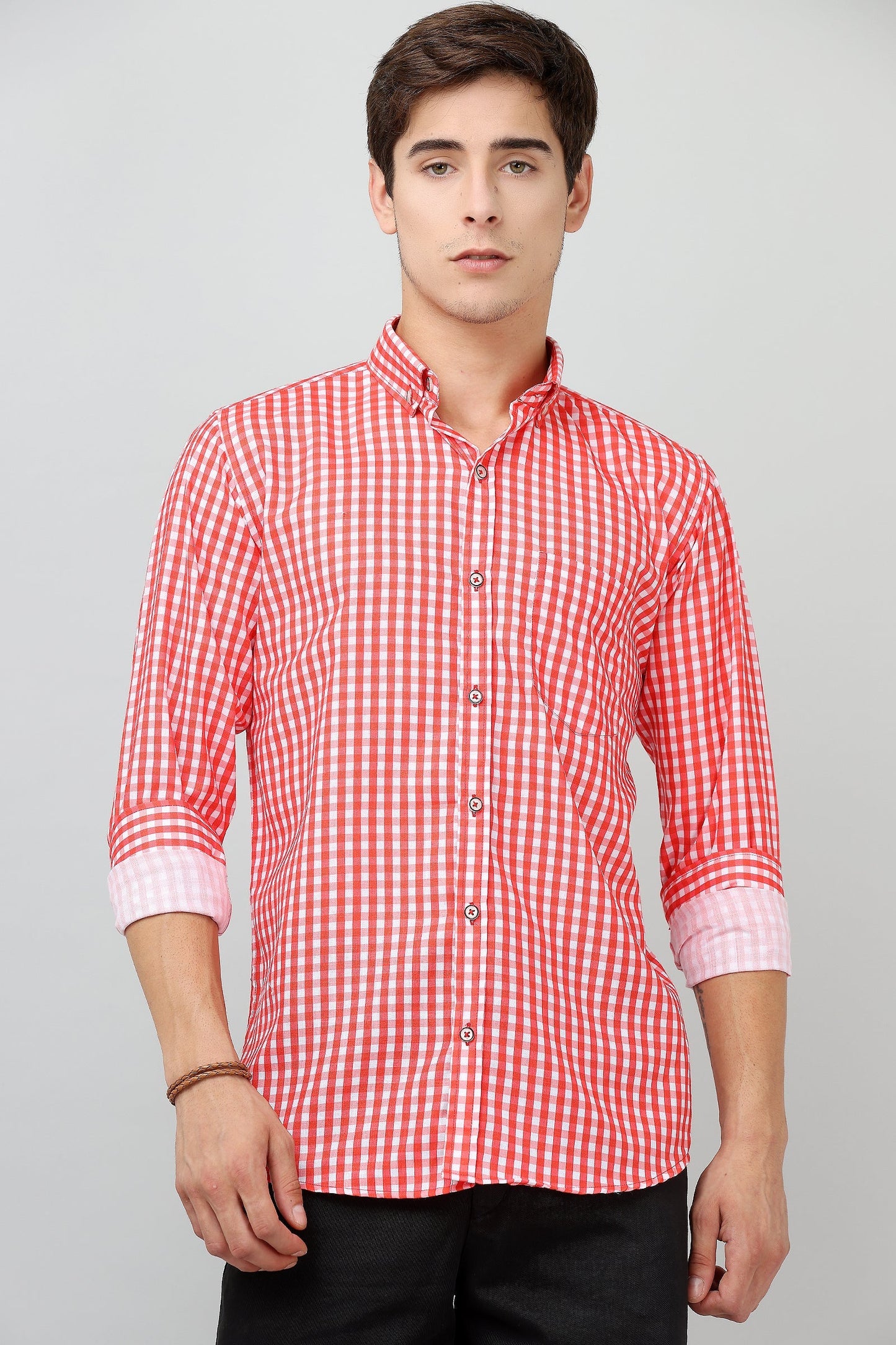 Darnandstitch® Thin Cotton Red Check Print Shirt