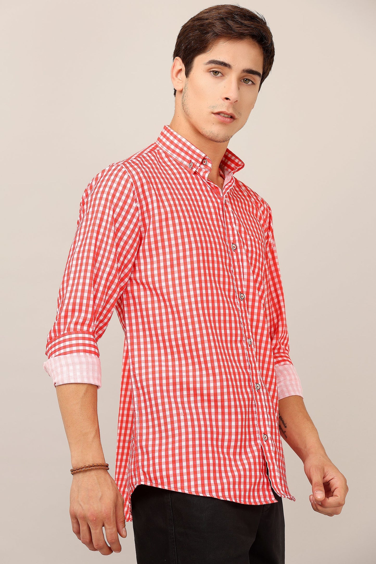 Darnandstitch® Thin Cotton Red Check Print Shirt